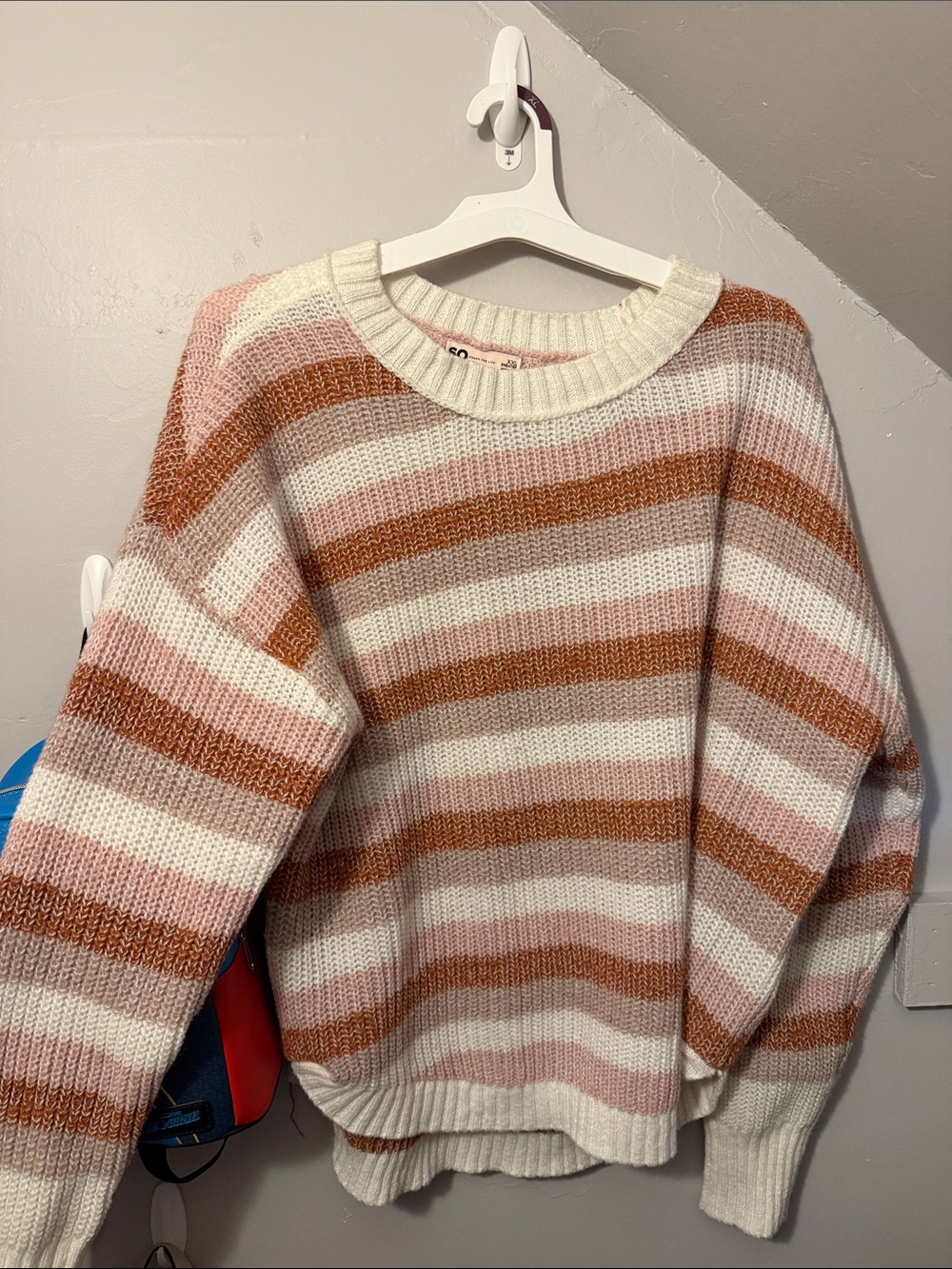 SO Striped Crewneck Sweater in Pink, Cream & Brown